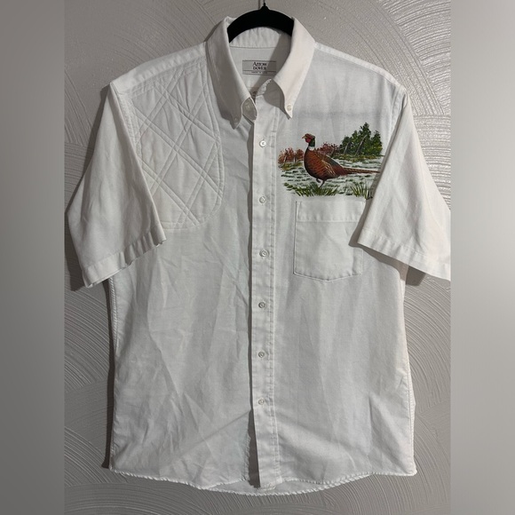 Vintage Hunting Ammo Shooting Shirt Padded Shoulder - 15 1/2 - WHITE Pheasant - Picture 1 of 6